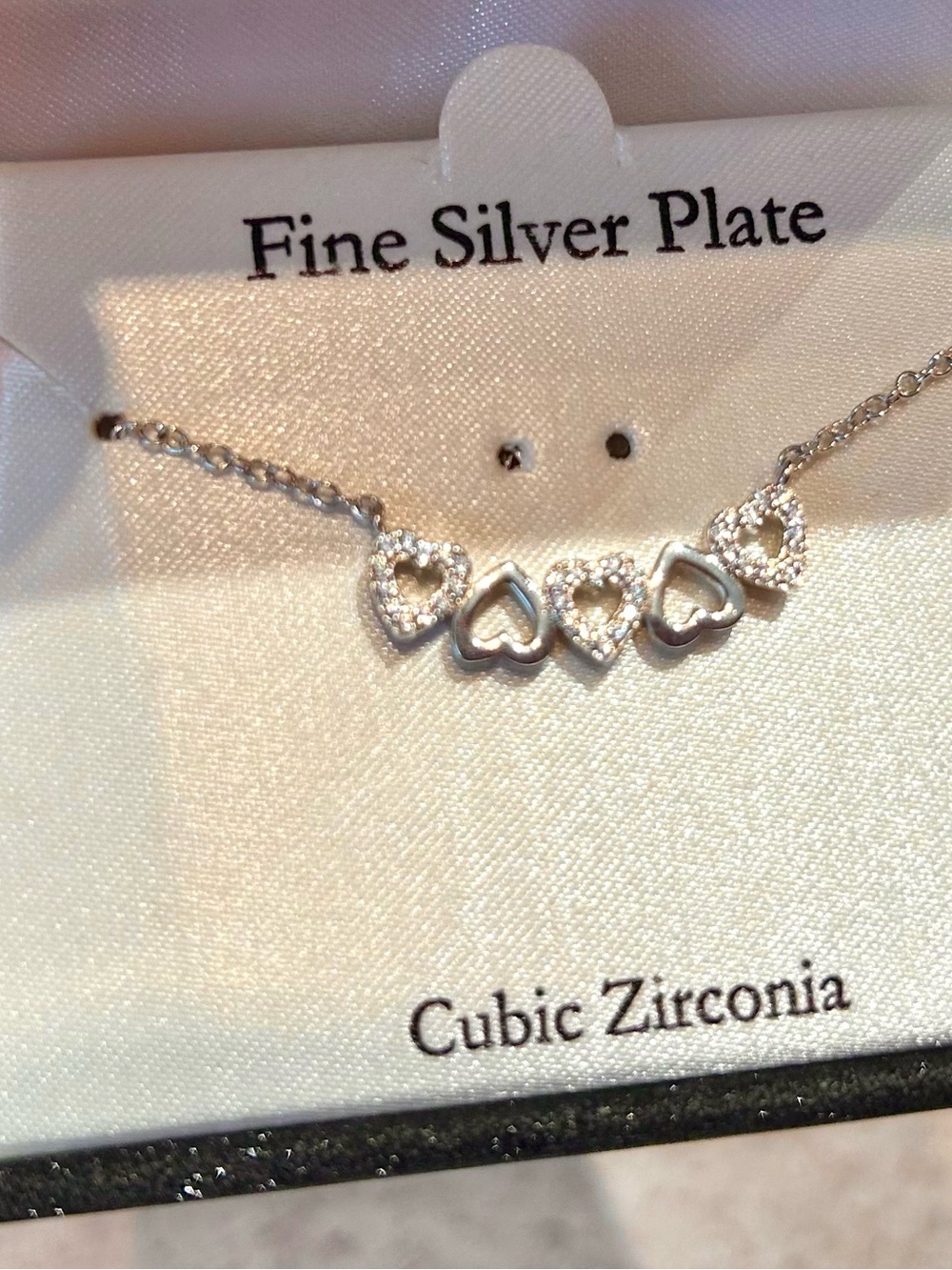 Athra Fine Silver Plate Heart Necklace with Cubic Zirconia - Silver NEW
